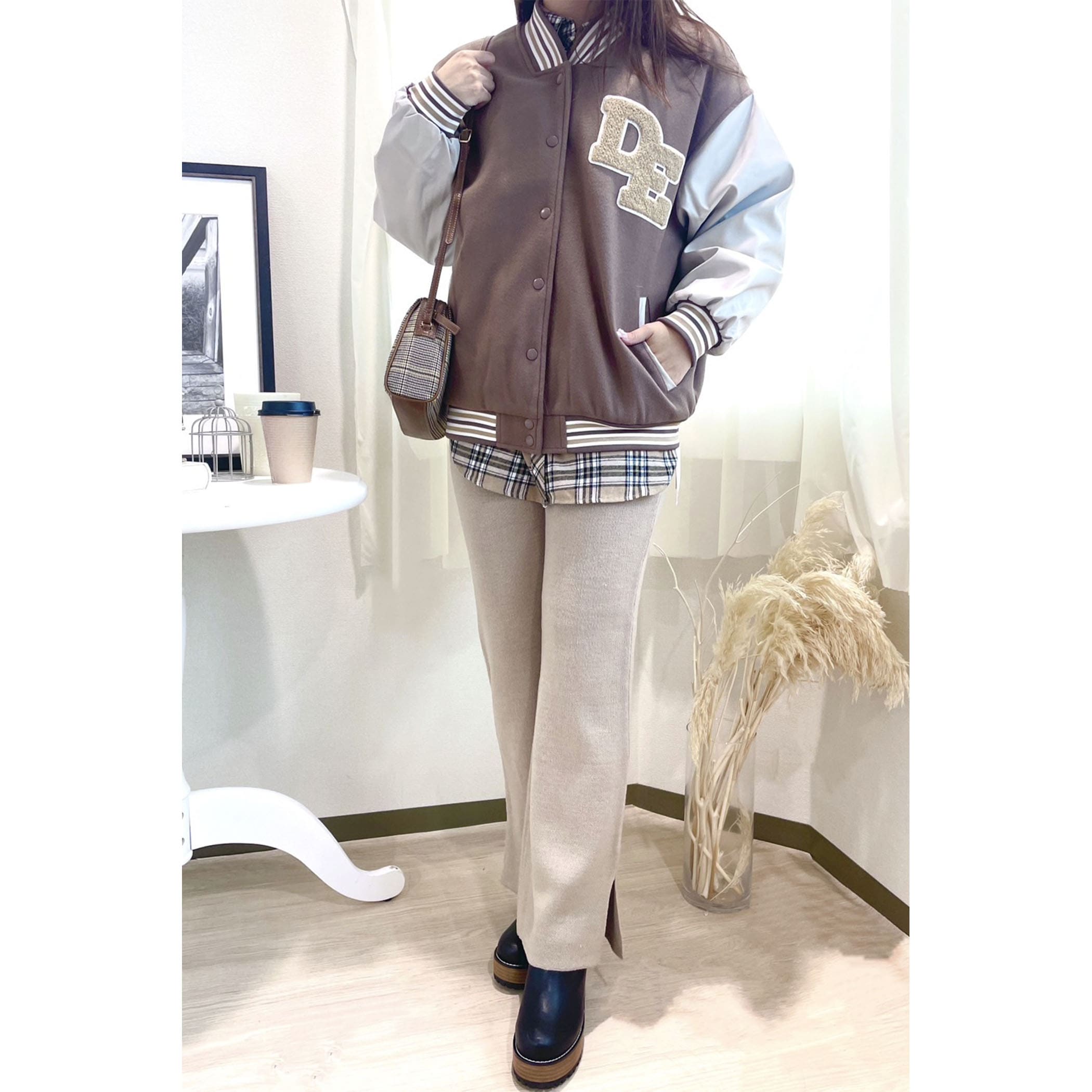 カットFウールxエコレザー中綿入りスタジャン