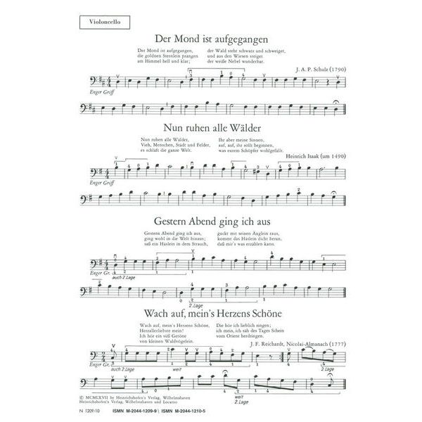 Heinrichshofen Verlag Volkslieder Cello