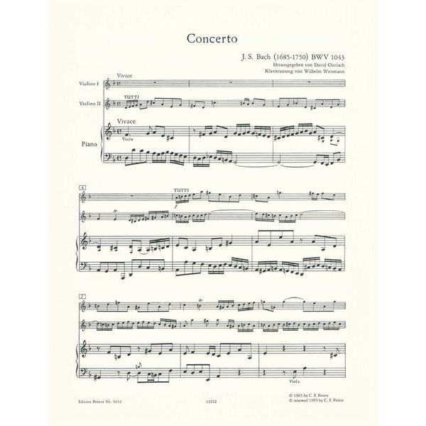 Edition Peters Bach Konzert für zwei Violinen