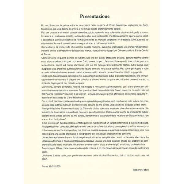 Edition Carisch Ennio Morricone For Guitar