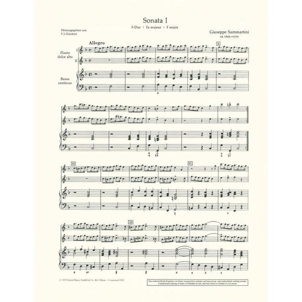 Schott Sammartini 12 Sonaten Heft 1