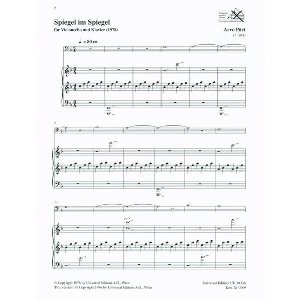 Universal Edition Prt Spiegel im Spiegel Cello