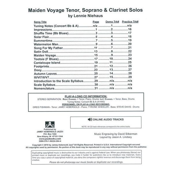Jamey Aebersold Maiden Voyage T-Sax