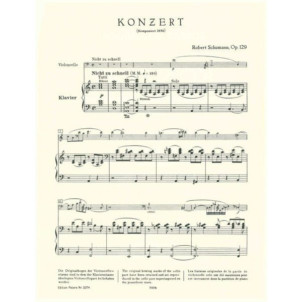 Edition Peters Schumann Cellokonzert a-moll