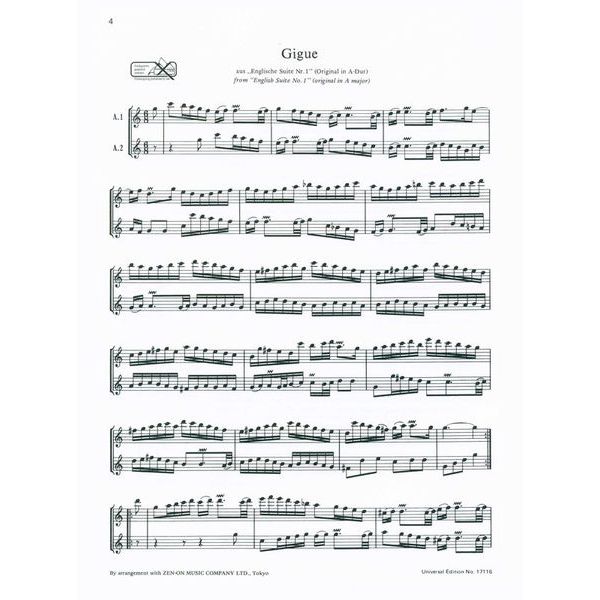 Universal Edition Bach Duette Altblockflöte