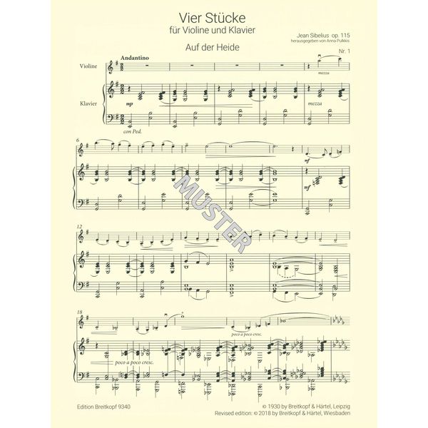 Breitkopf & Hrtel Sibelius 4 Stücke Violine
