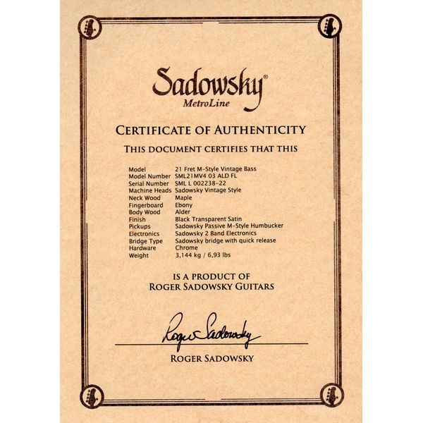 Sadowsky MetroLine 24-4 Vintage NBTS FL