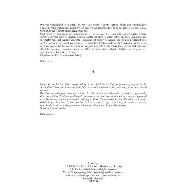 Friedrich Hofmeister Verlag Ferling 48 bungen Oboe