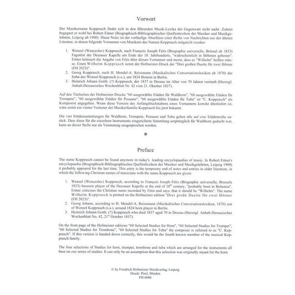 Friedrich Hofmeister Verlag Kopprasch 60 Etüden Tuba 2