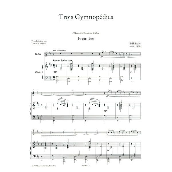 Edition Butorac Satie Trois Gymnopédies Violin