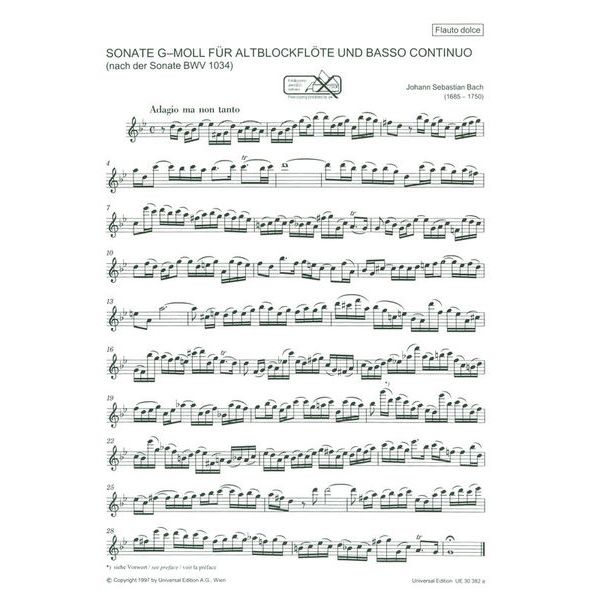 Universal Edition Bach Sonate g-moll