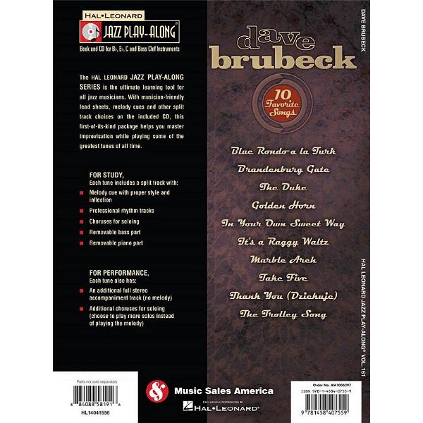 Hal Leonard Jazz Play-Along Dave Brubeck