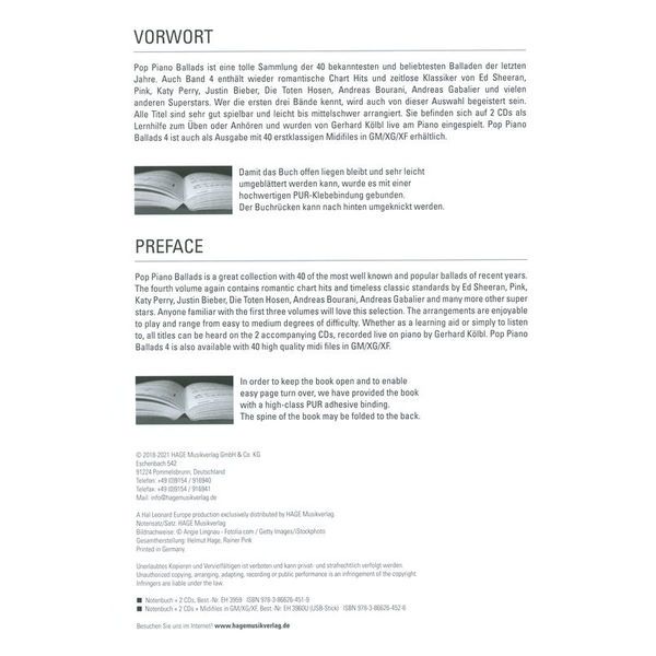 Hage Musikverlag Pop Piano Ballads 4