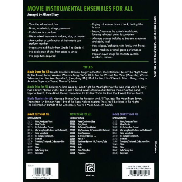 Alfred Music Publishing Movie Trios For All Cello/Bass