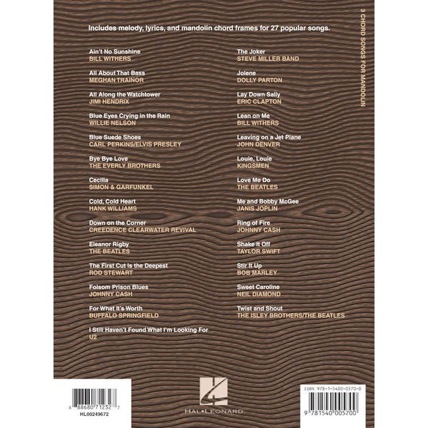 Hal Leonard 3 Chord Songs for Mandolin