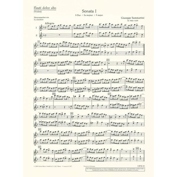 Schott Sammartini 12 Sonaten Heft 1