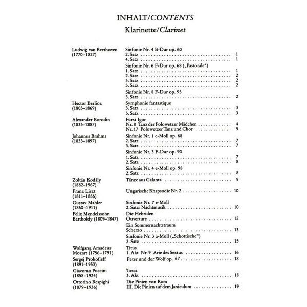 Edition Peters Orchester Probe Klarinette