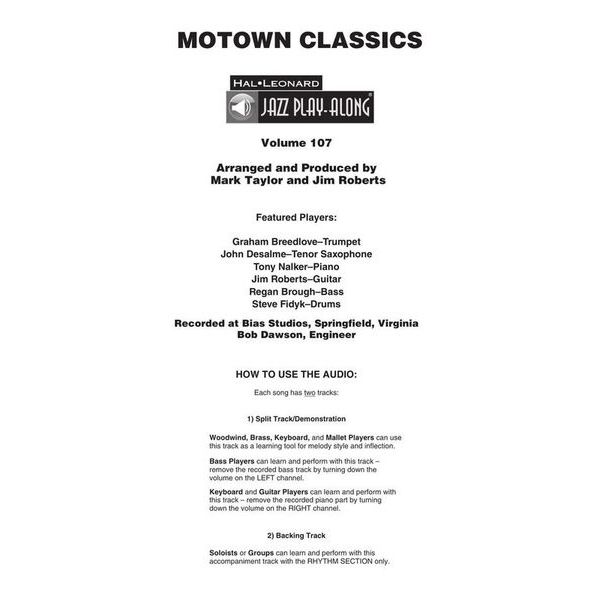 Hal Leonard Jazz Play-Along Motown Classic