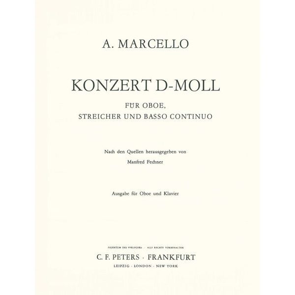 Edition Peters Marcello Concerto d-moll Oboe