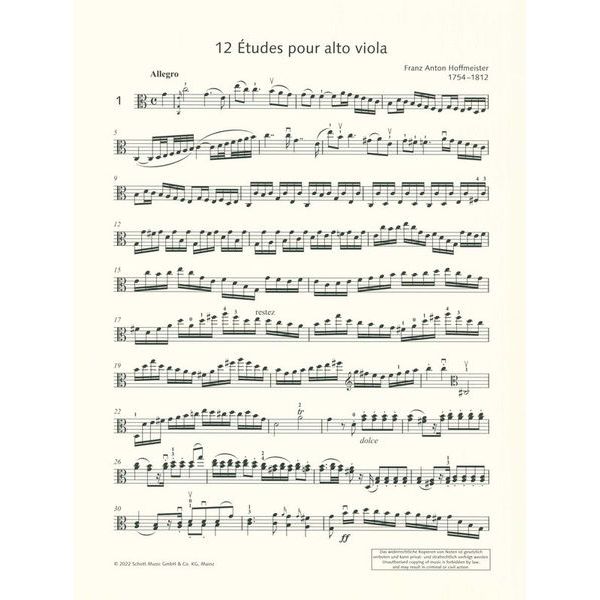 Schott Hoffmeister 12 Etüden Viola