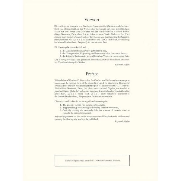 Edition Peters Donizetti Concertino B-Dur