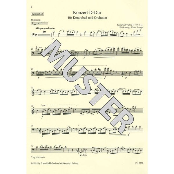 Friedrich Hofmeister Verlag Vanhal Concert D-Dur Kontrabas