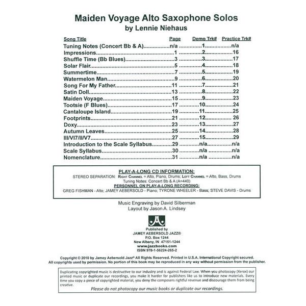 Jamey Aebersold Maiden Voyage A-Sax