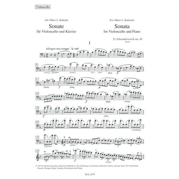 Sikorski Musikverlage Schostakowitsch Cellosonate