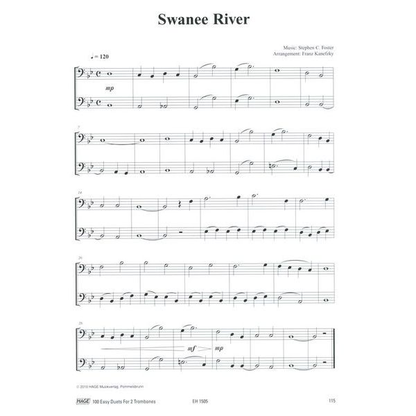 Hage Musikverlag 100 Leichte Duette Posaune