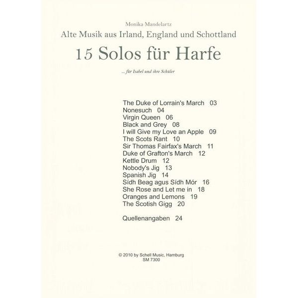 Schell Music 15 Solos for Harfe