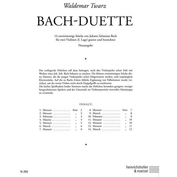Heinrichshofen Verlag Bach Duette Violin