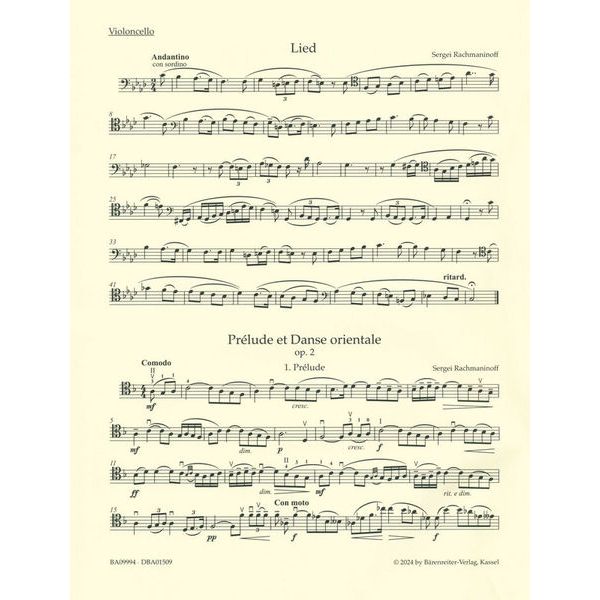 Brenreiter Rachmaninow Werke für Cello