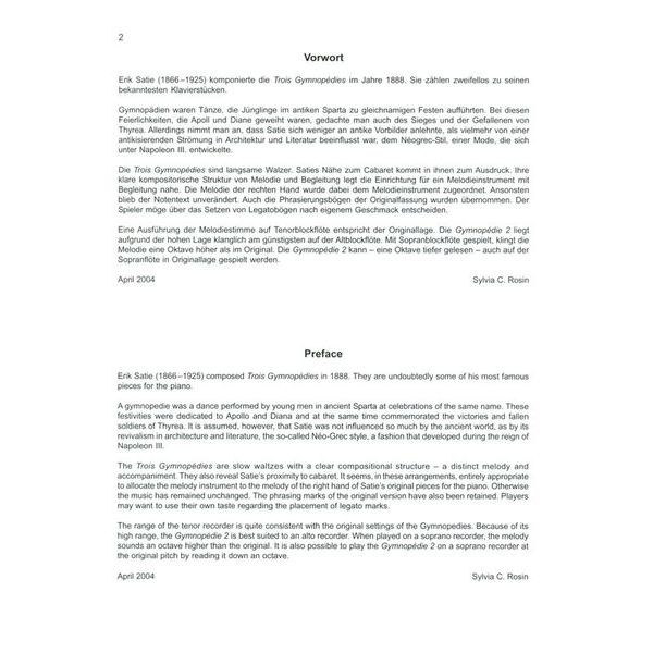 Universal Edition Satie 3 Gymnopédies Recorder