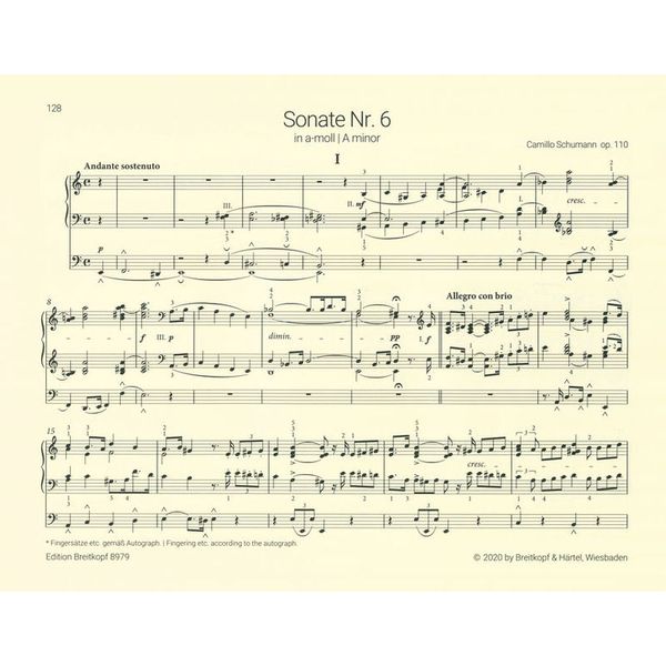 Breitkopf & Hrtel Camillo Schumann Orgelsonaten