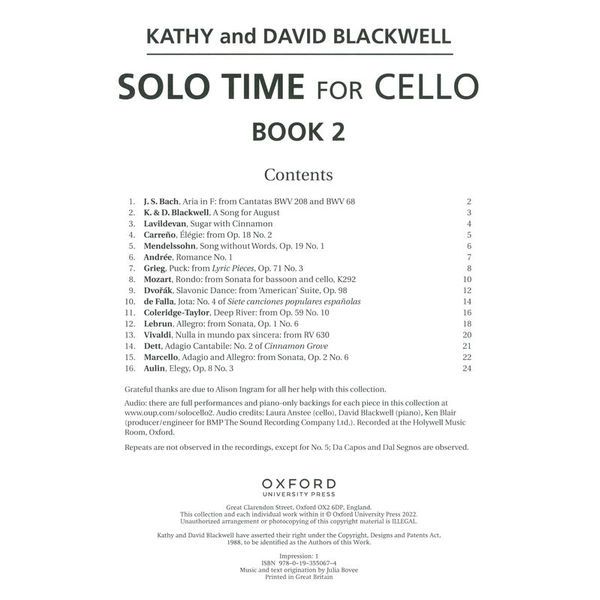 Oxford University Press Solo Time For Cello 2