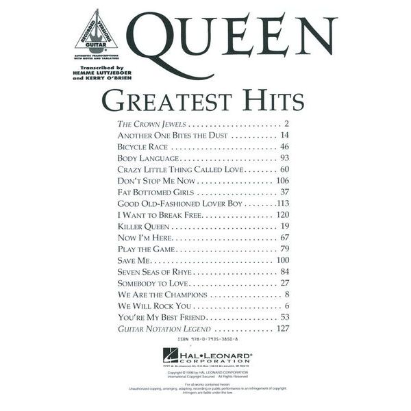 Hal Leonard Queen Greatest Hits Guitar