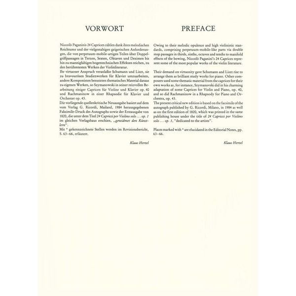 Edition Peters Paganini 24 Capricci Violin