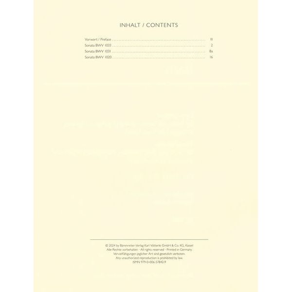 Brenreiter Bach 3 Sonaten for 2 Flöten