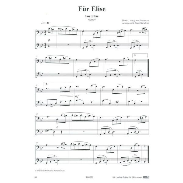 Hage Musikverlag 100 Leichte Duette Posaune