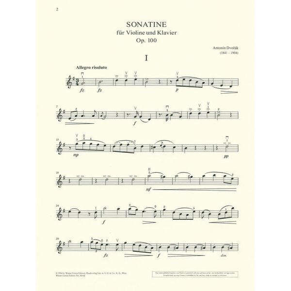 Wiener Urtext Edition Dvorak Sonatine for Violin