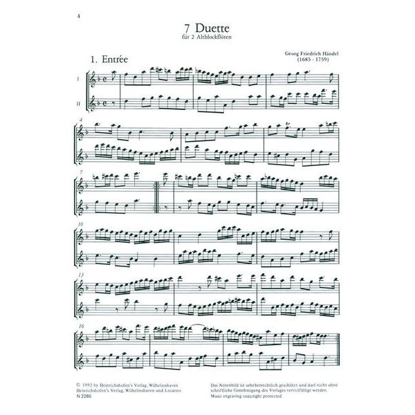 Heinrichshofen Verlag Hndel 7 Duette