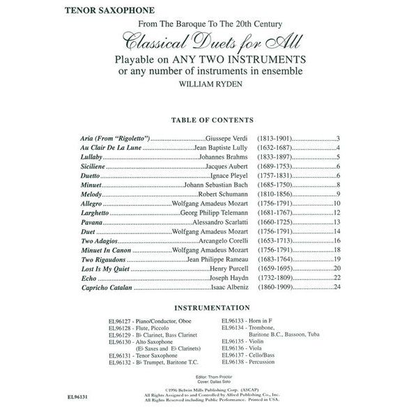 Alfred Music Publishing Classical Duets for All T-Sax