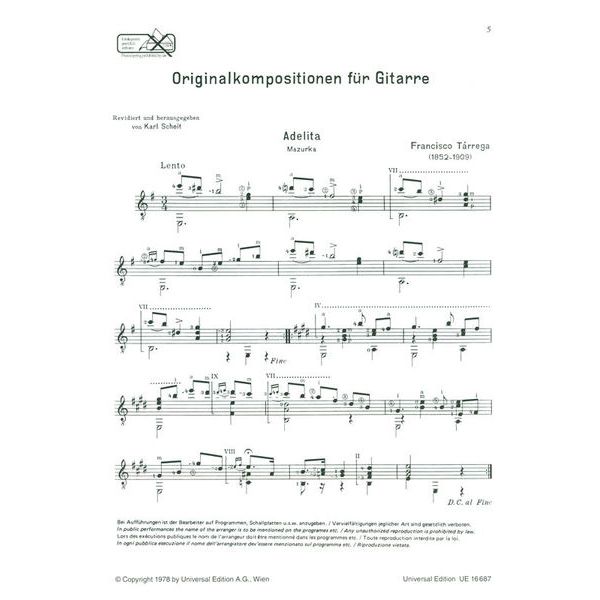 Universal Edition Tárrega Originalkompositionen