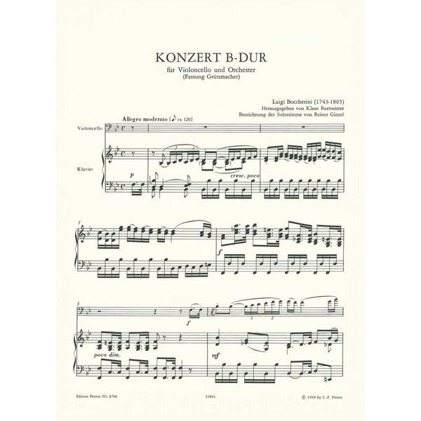 Edition Peters Boccherini Cellokonzert B-Dur