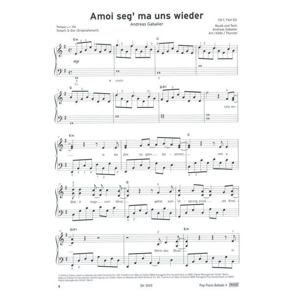 Hage Musikverlag Pop Piano Ballads 4