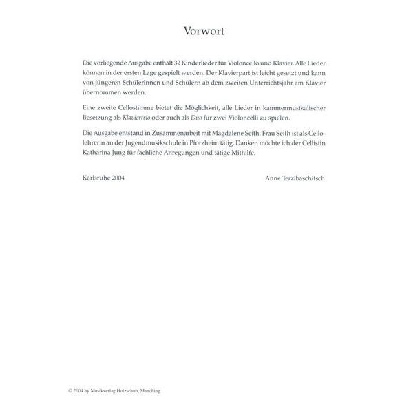 Holzschuh Verlag Kinderlieder Violoncello