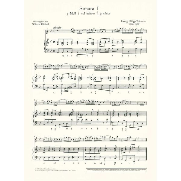 Schott Telemann 6 Sonaten Violine