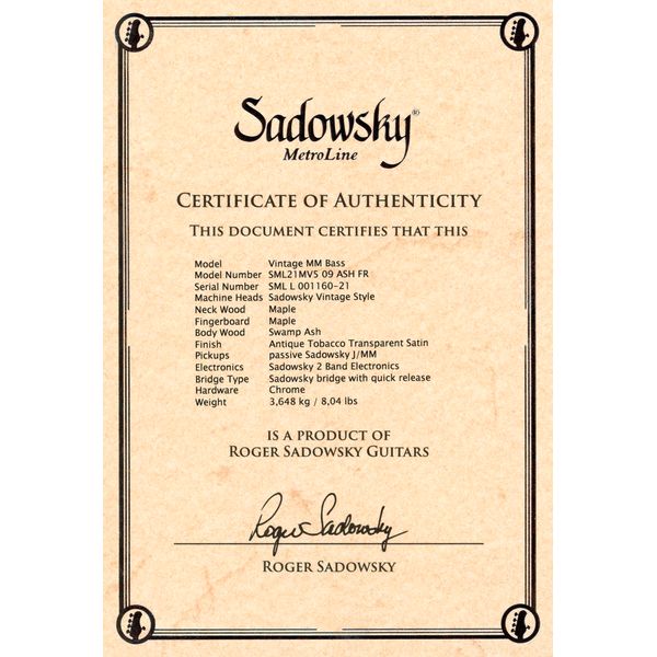 Sadowsky MetroLine 21-5 Vin MM MN ATB