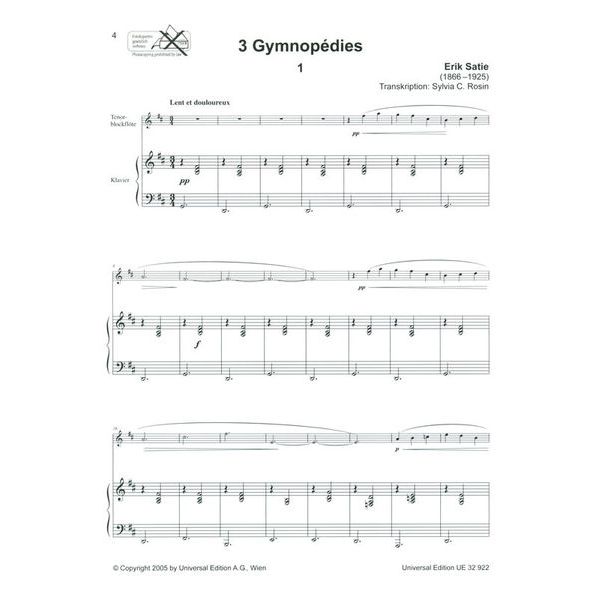 Universal Edition Satie 3 Gymnopédies Recorder