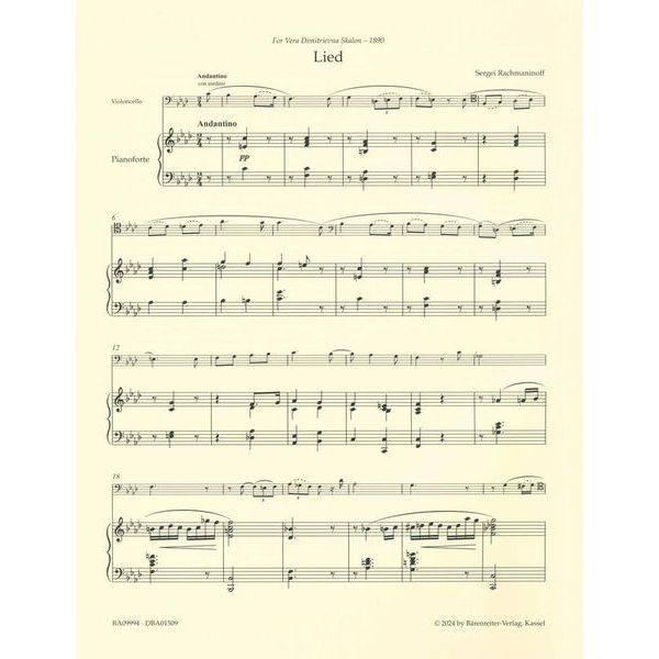 Brenreiter Rachmaninow Werke für Cello